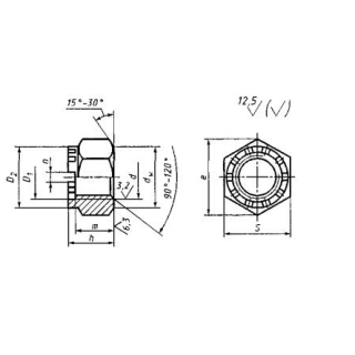 Гайка шестигранная корончатая, класс точности В ГОСТ 10609-72 - фото - 1
